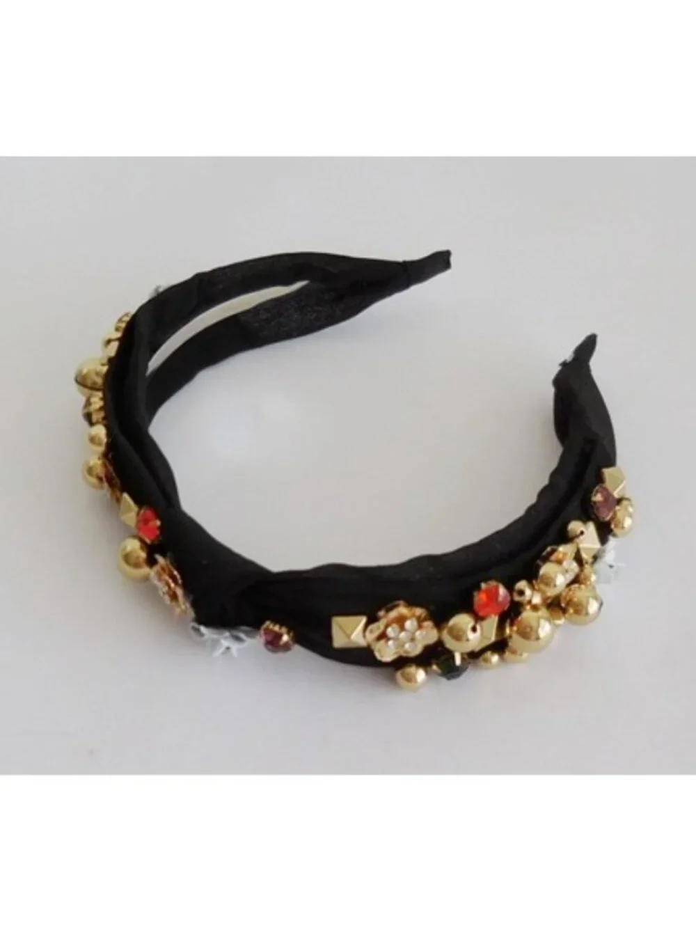 Free People Gilded Bow Embellished Headband Black Gold Crystal Floral